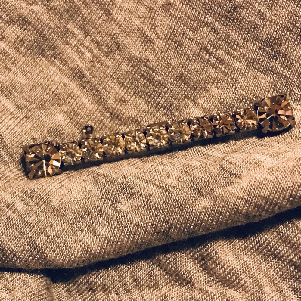 Vintage Rhinestone Bar Brooch Pin Back Silver